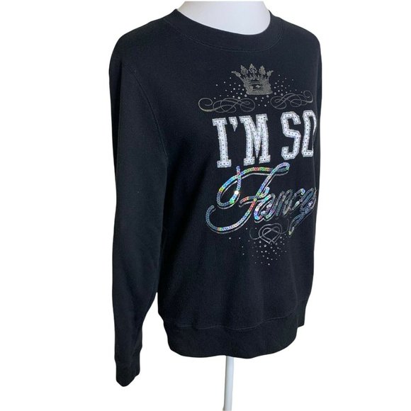 Juicy Couture Black I Am So Fancy Rhinestones Sequins Crewneck Sweatshirt Top S - Picture 3 of 9